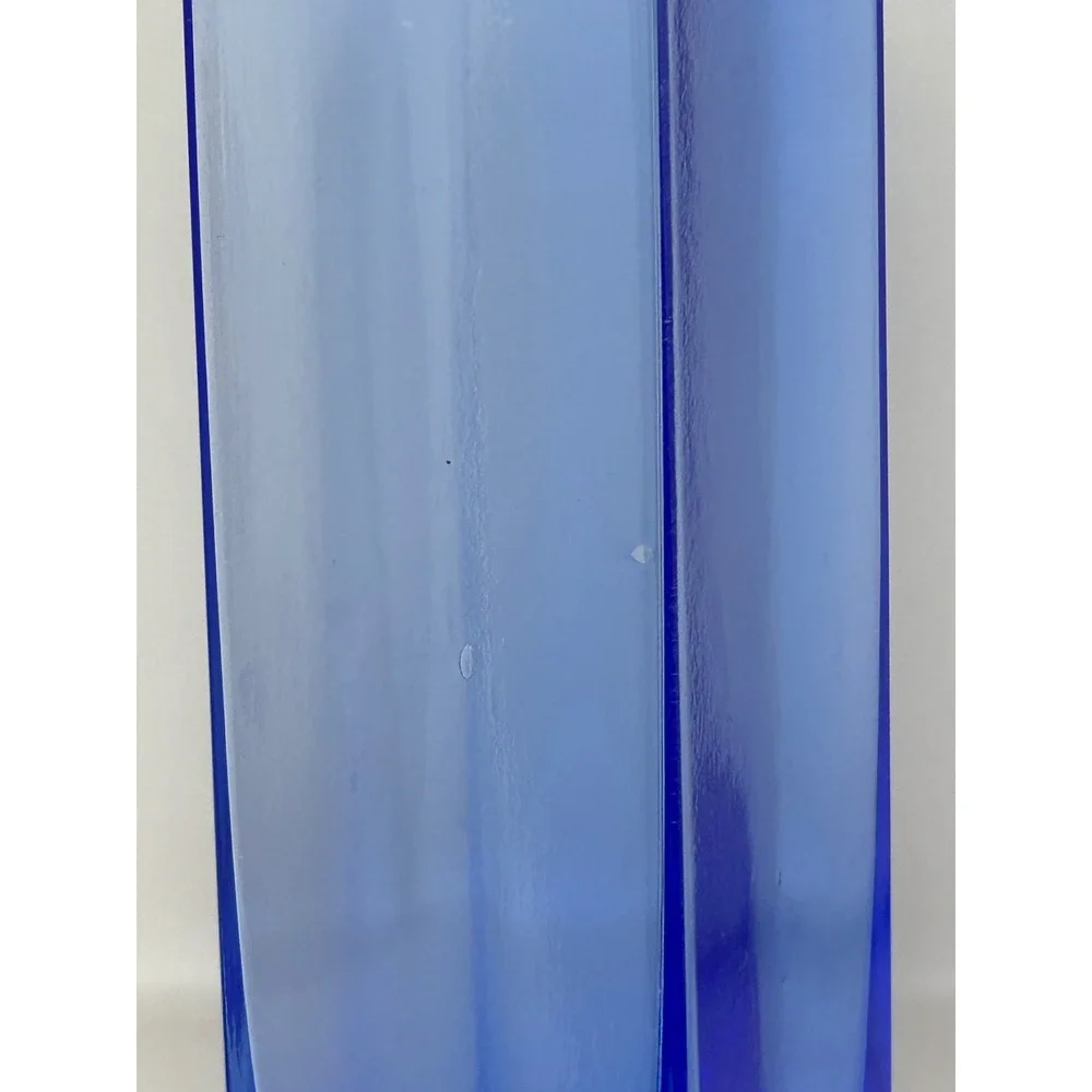 Cobalt Blue Art Glass Bud Vase Square Column Mid Century Modern‎